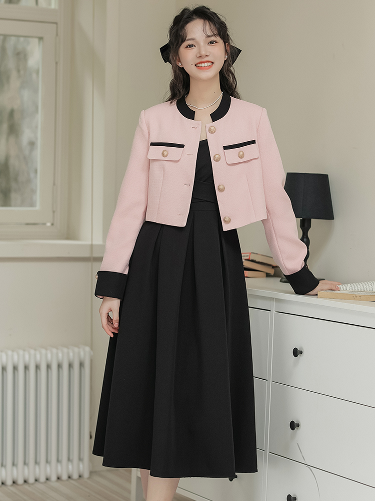 Early Spring Pink Two-Piece Dress Set for Women 2025 Slimming - Image 2