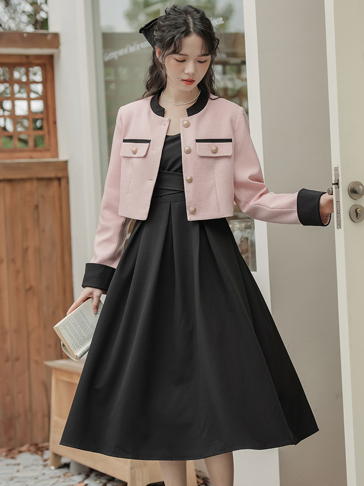 Early Spring Pink Tweed Dress Set Women 2025 Age-Reducing Two-Piece Dress - Image 3