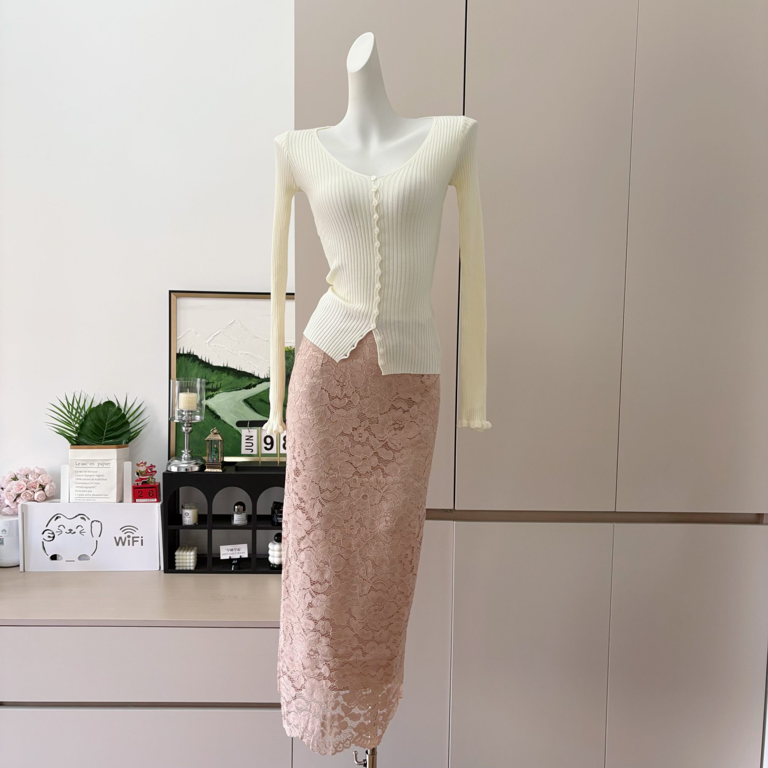 French Lace Bodycon Midi Skirt Set for Women Slim Fit - Image 2
