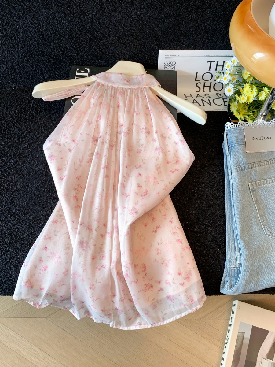 Women's Sleeveless Chiffon Shirt with Bow Detail - Floral Print Summer Top - Style b819b7 - Image 3