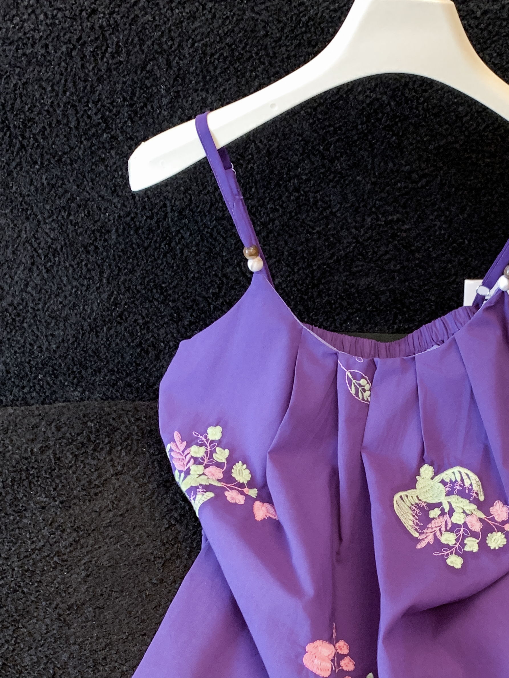 Women's Purple Embroidered Floral Cami Top 2026 Summer Sleeveless Beaded Strap Backless Blouse - Image 4