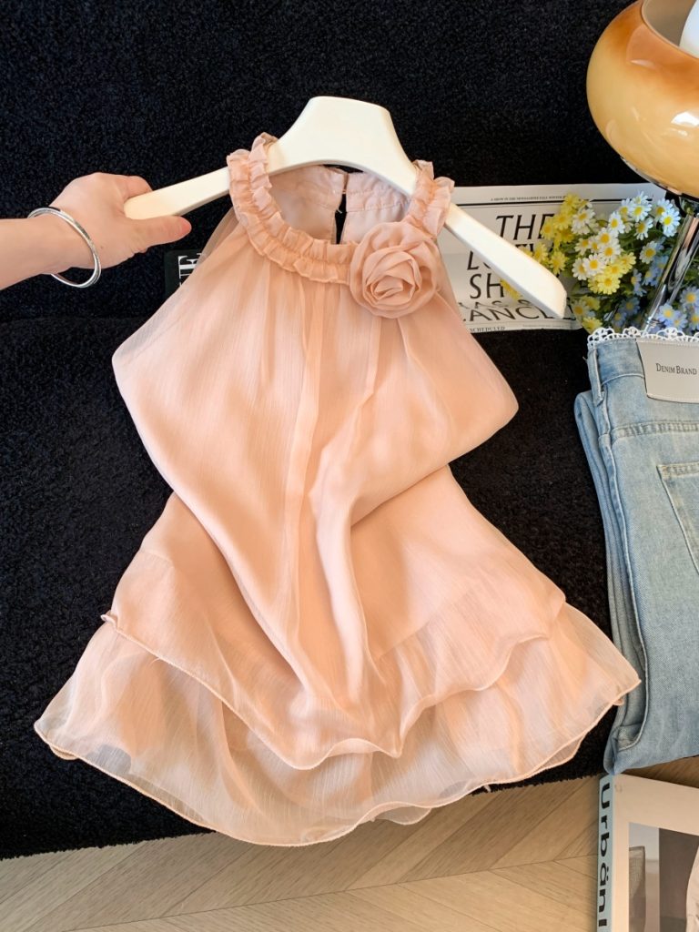 Sweet Ruffle Sleeveless Halter Top for Women Summer Gentle Style Fashionable Outerwear Design Niche Top
