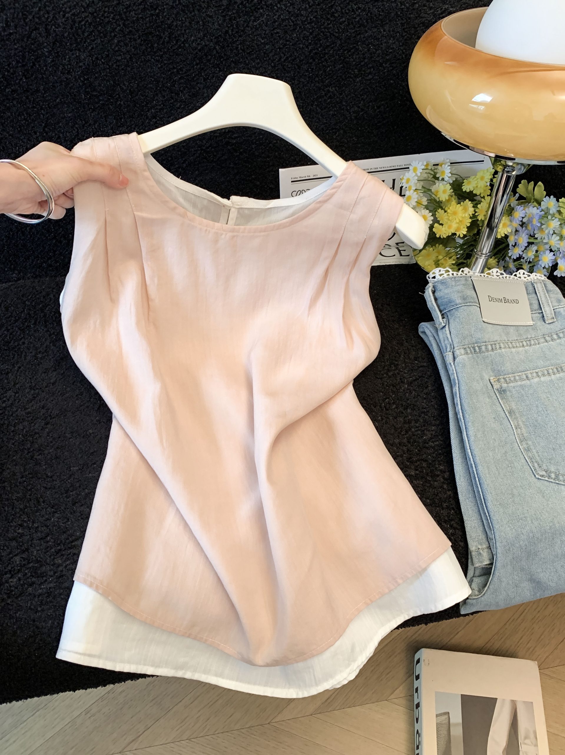 Women's 2026 Summer Loose Sleeveless Top with Back Tie and Layered Look - Image 4