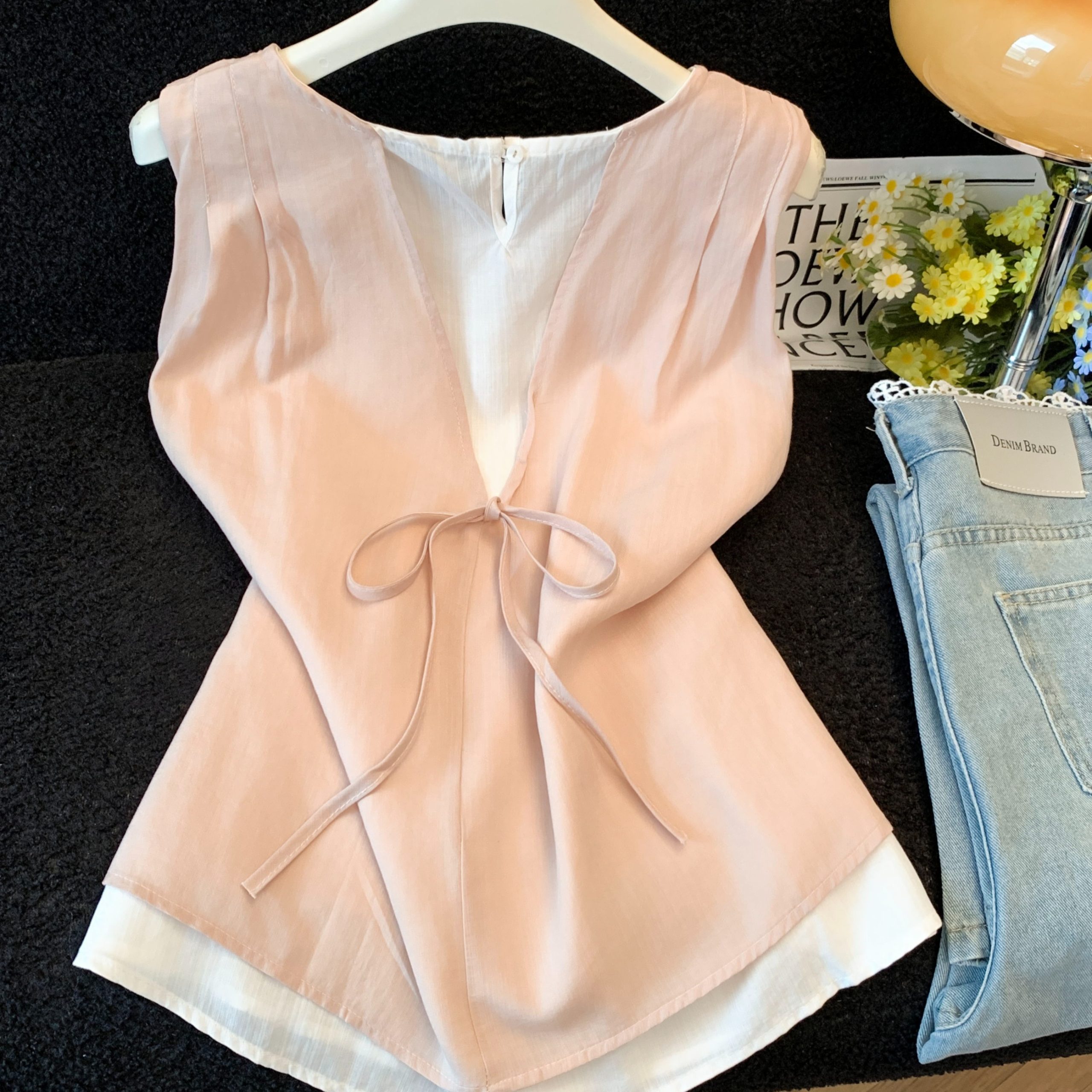 Women's 2026 Summer Loose Sleeveless Top with Back Tie and Layered Look - Image 5