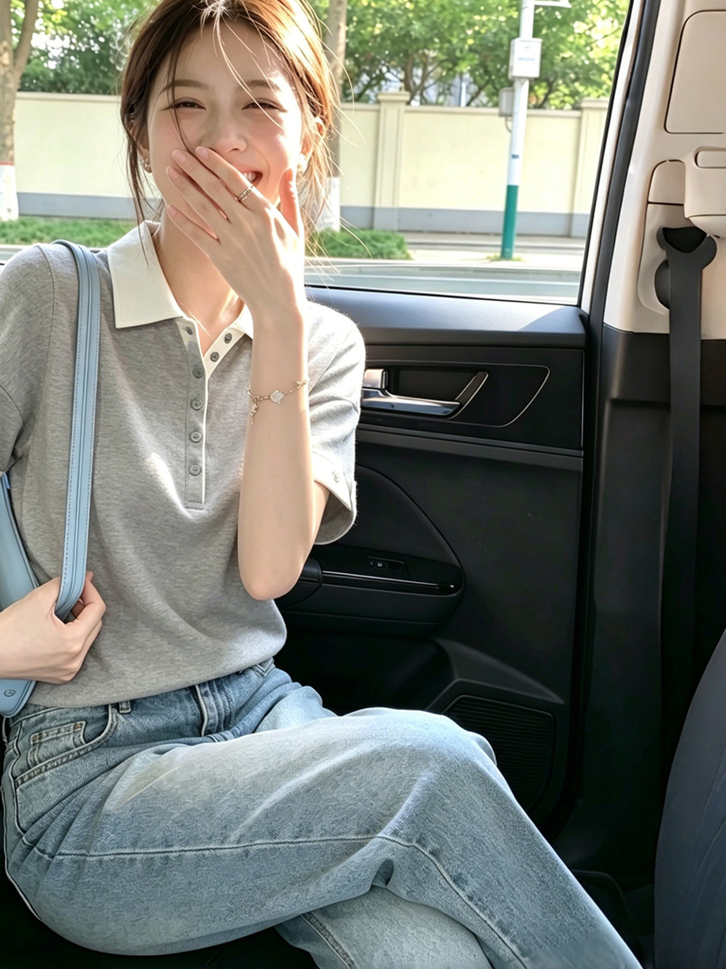 Gray Short Sleeve Loose T-Shirt for Women 2026 Summer Polo Collar Top