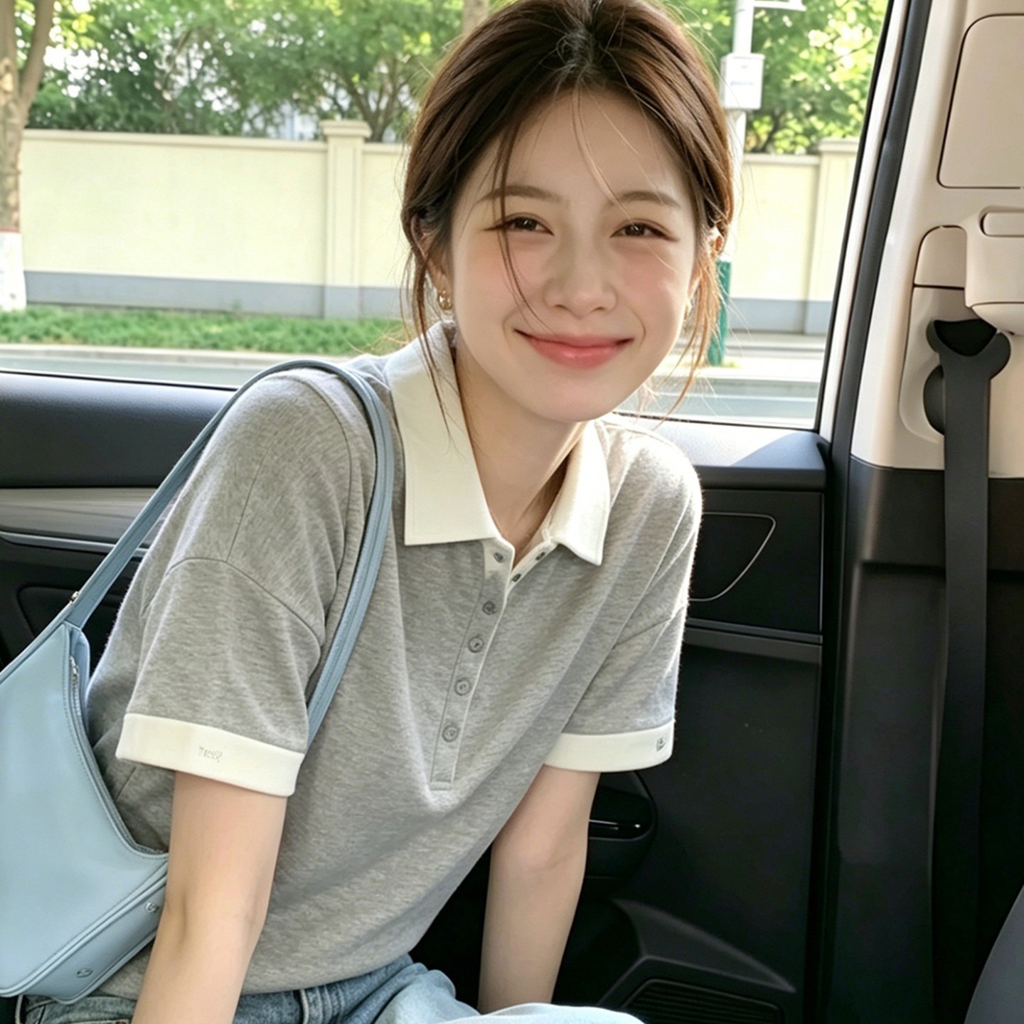 Gray Short Sleeve Loose T-Shirt for Women 2026 Summer Polo Collar Top - Image 5