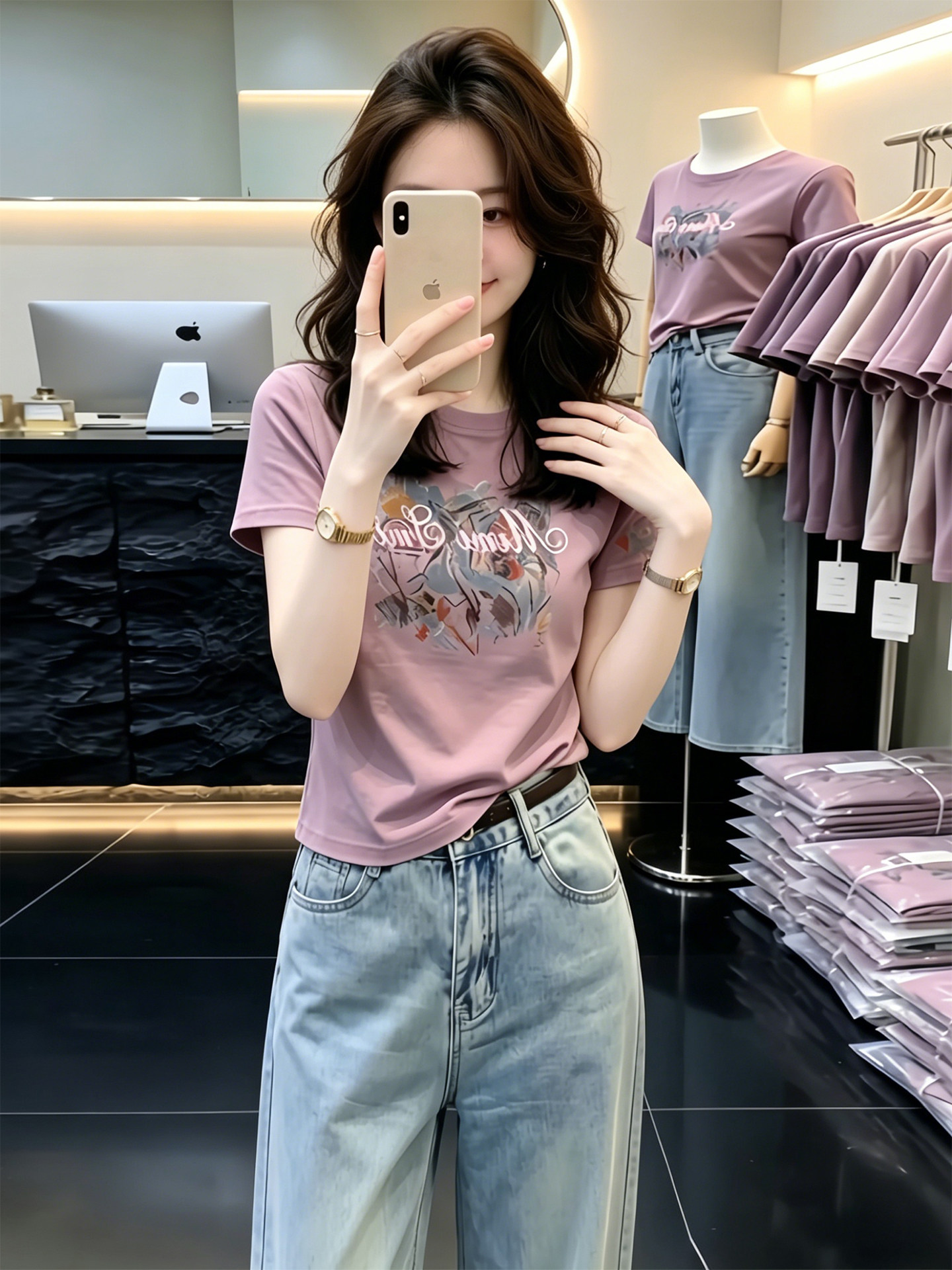 Taro Purple Print Short Sleeve T-Shirt for Women 2026 Summer Casual Crew Neck Top - Image 4