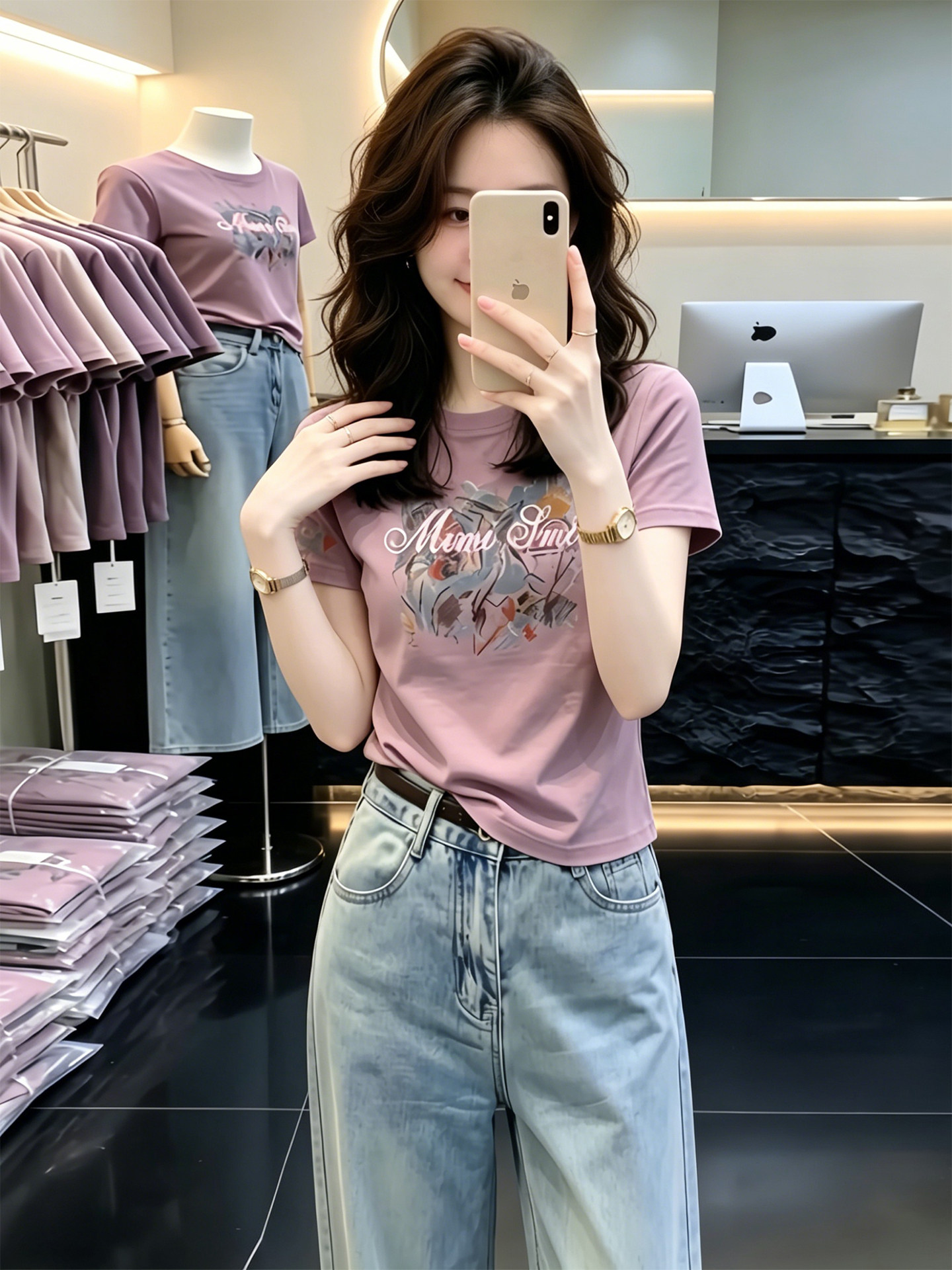 Taro Purple Print Short Sleeve T-Shirt for Women 2026 Summer Casual Crew Neck Top - Image 2