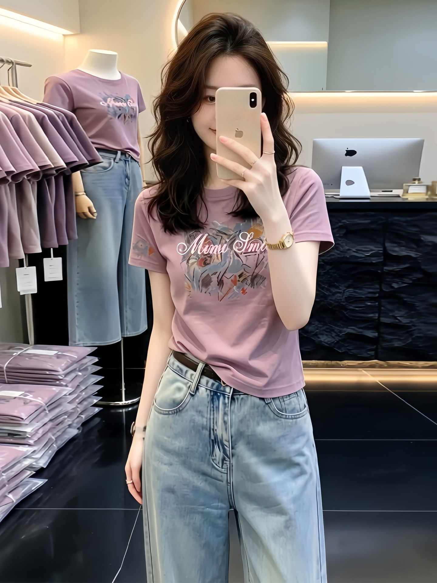 Taro Purple Print Short Sleeve T-Shirt for Women 2026 Summer Casual Crew Neck Top