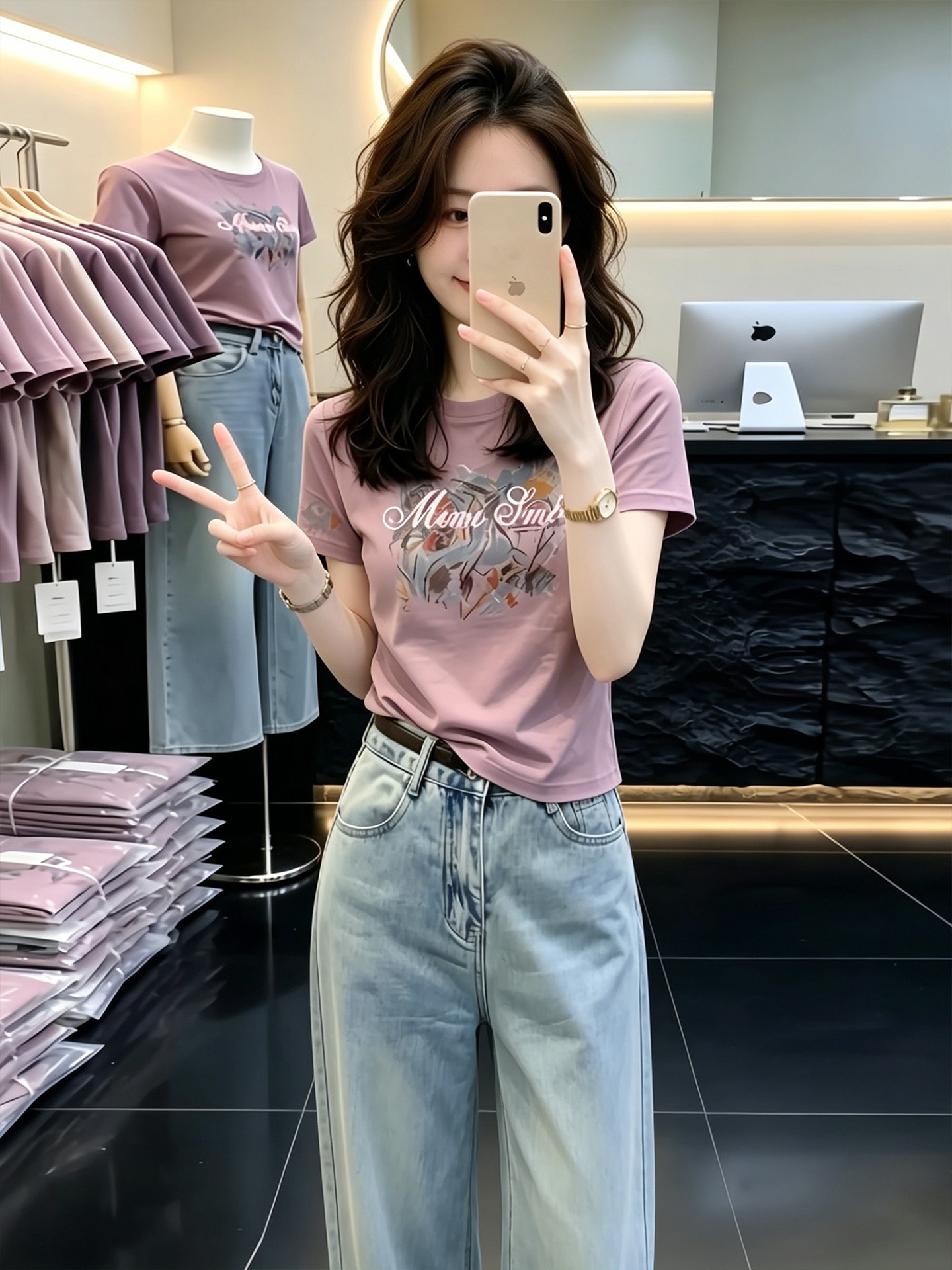 Taro Purple Print Short Sleeve T-Shirt for Women 2026 Summer Casual Crew Neck Top - Image 3
