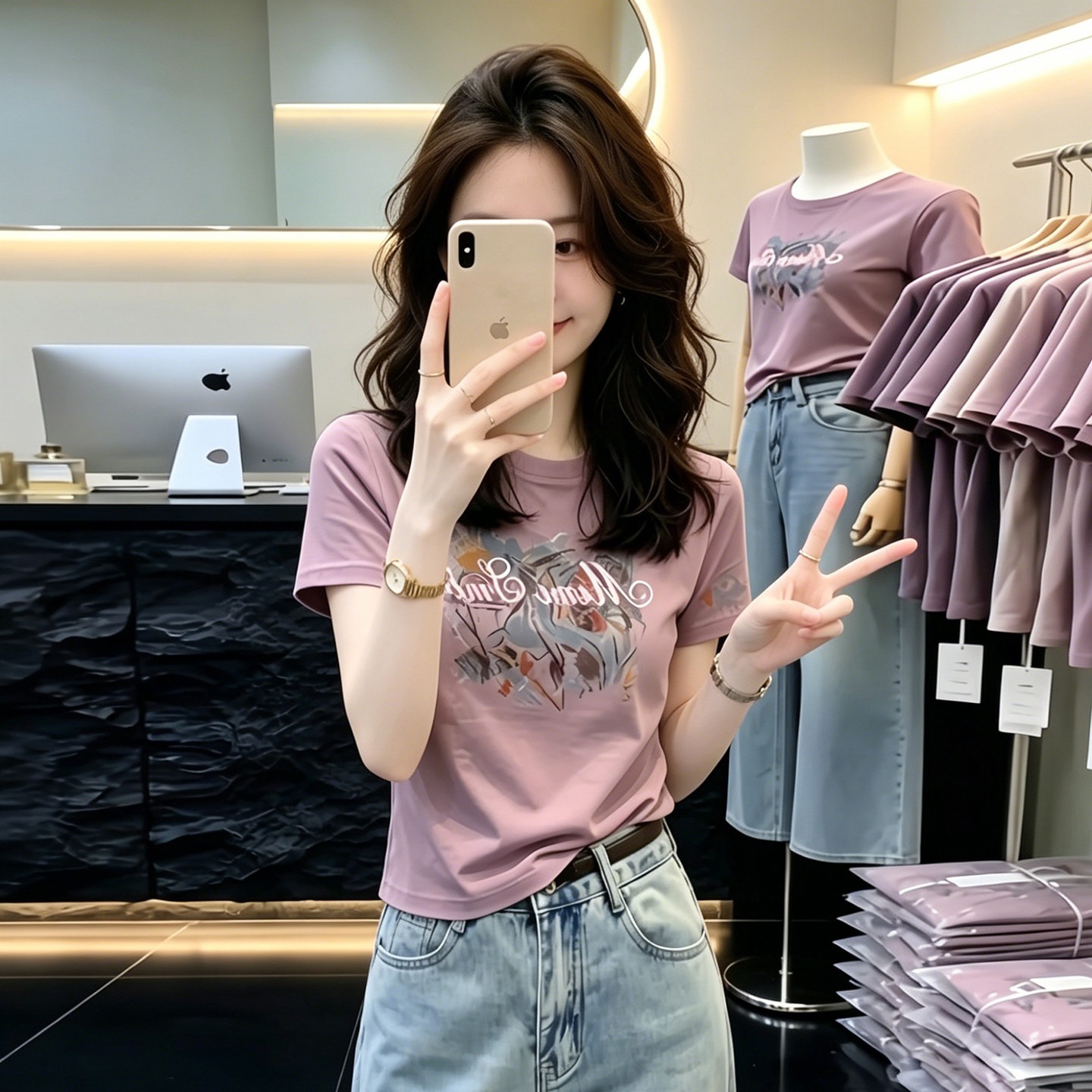 Taro Purple Print Short Sleeve T-Shirt for Women 2026 Summer Casual Crew Neck Top - Image 5