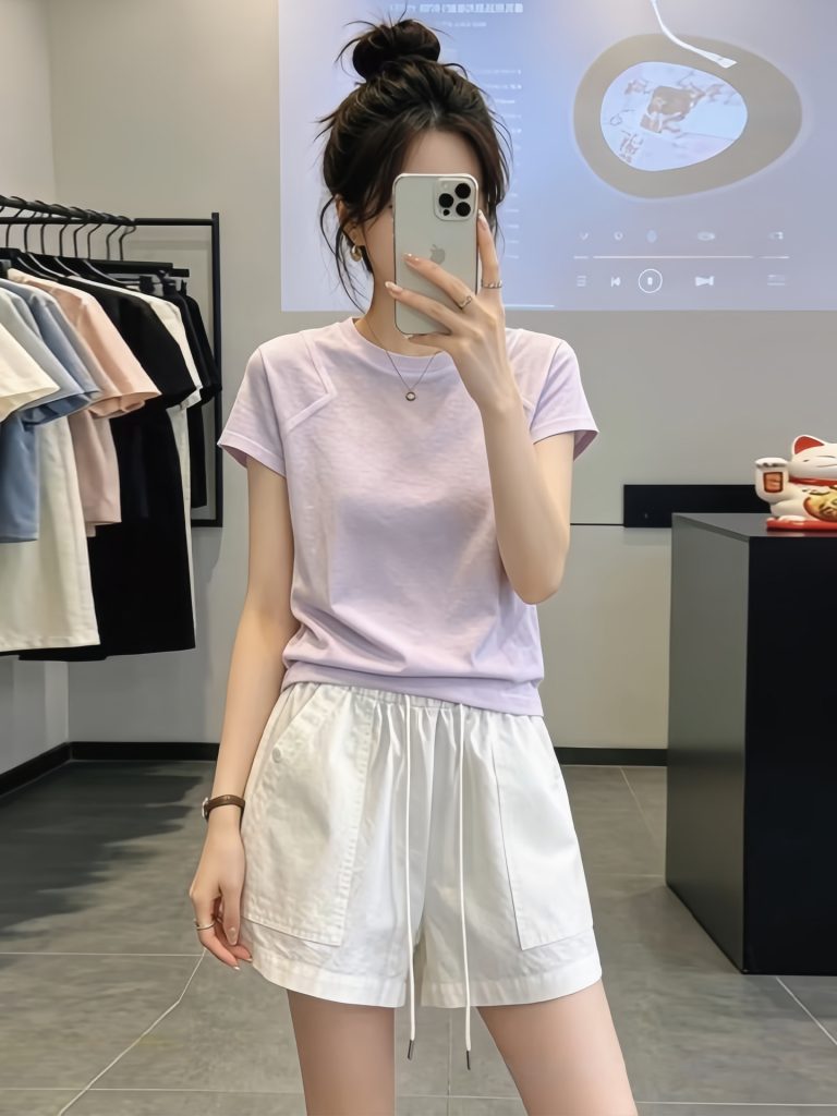Taro Purple Crewneck Loose Short Sleeve T-Shirt for Women 2026 Summer Casual Top