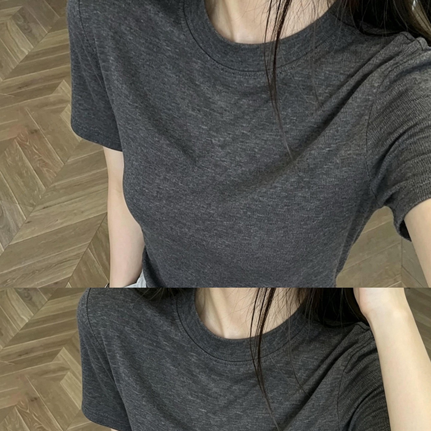 Dark Gray Minimalist Crew Neck Slimming Short Sleeve T-Shirt for Women Summer High-End Old Money Style Top - Image 5