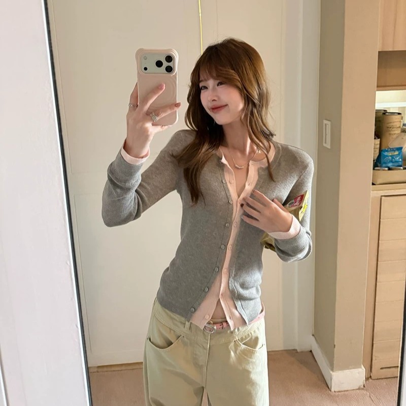 Women's Layered-Look Colorblock Knit Cardigan Top - Image 5