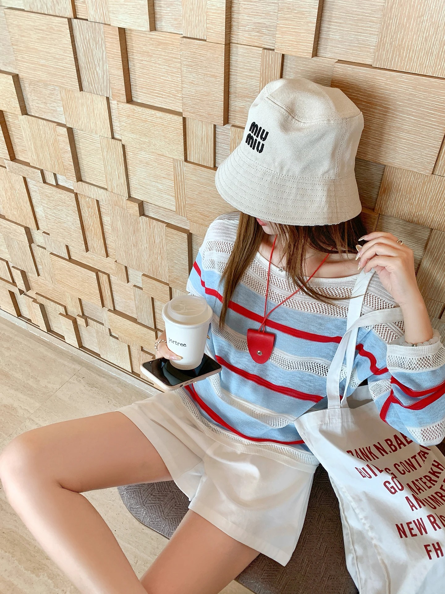 Korean Style Red and Blue Color Block Hollow Striped Knit Sweater for Women
