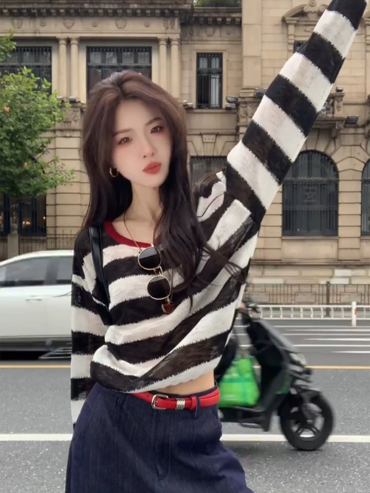 Women's Color Block Striped Sun Protection Long Sleeve Knit Top Lightweight Loose Summer Cover Up - Image 2